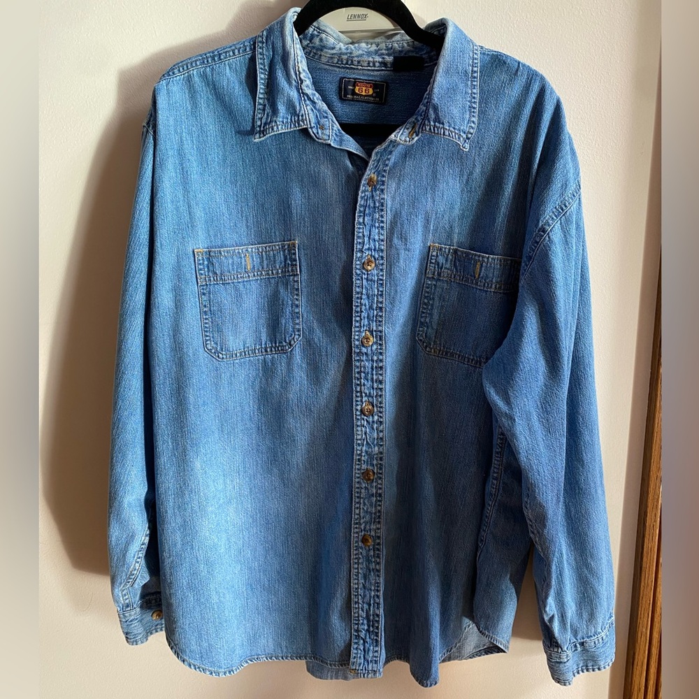 Vintage Route 66 2XL Men’s Jean Button Up Long Sleeve Shirt Denim Shacket